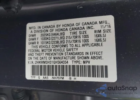 2016 Honda Cr-V Lx z USA, uszkodzony, nr VIN 2HKRM3H31GH564054